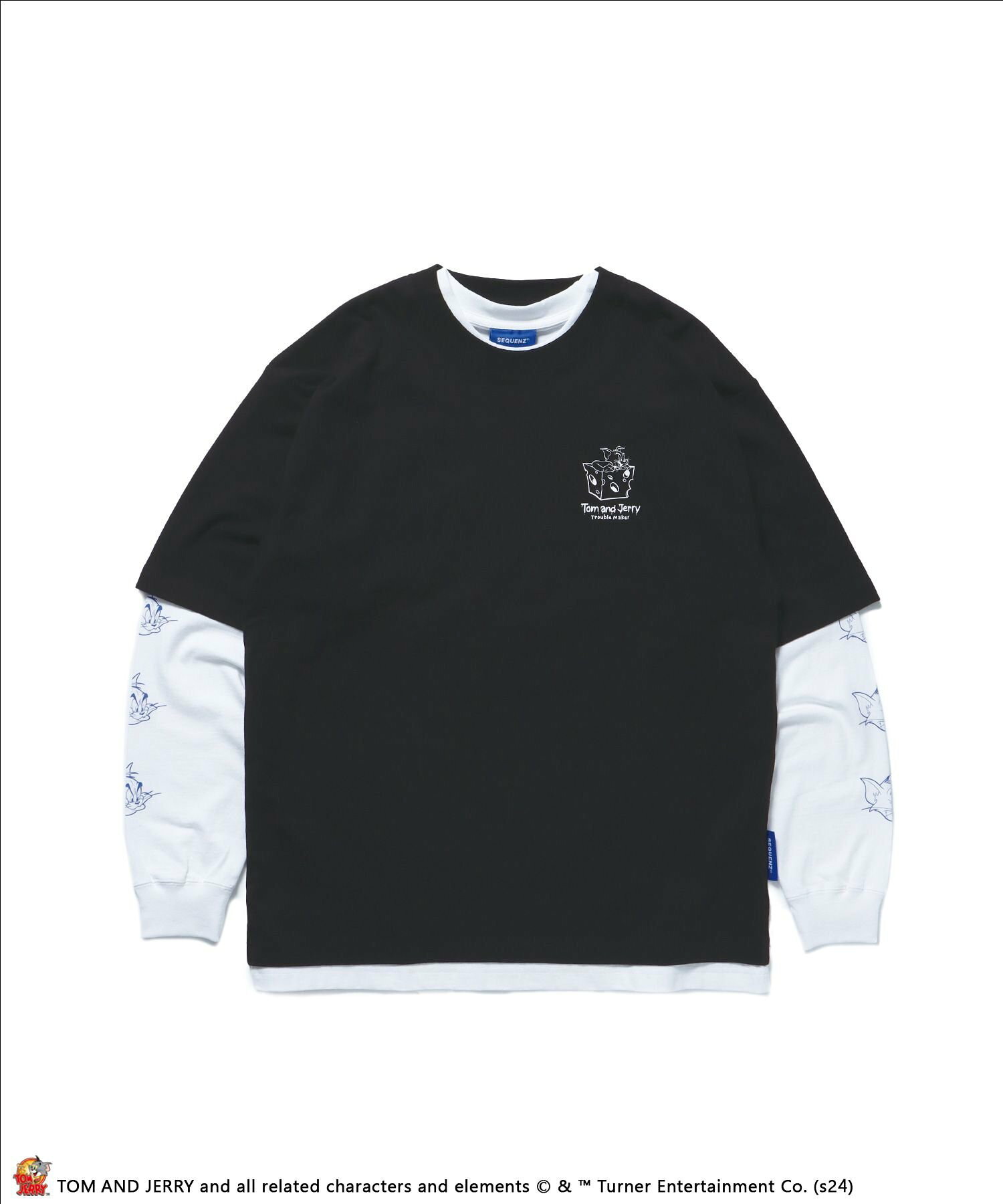 【SEQUENZ】TJ CHEESE TEE LAYERED / 半袖Tシャツ ロンT 2枚セット ワンポイント バックプリント モノトーン